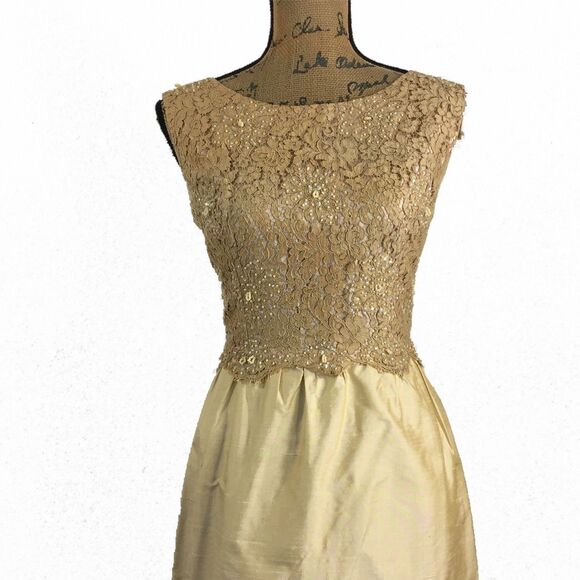 VTG Siegelstoff Haute Couture Modele Dress Beige Lace Long Pencil Crop Jacket - Picture 3 of 10